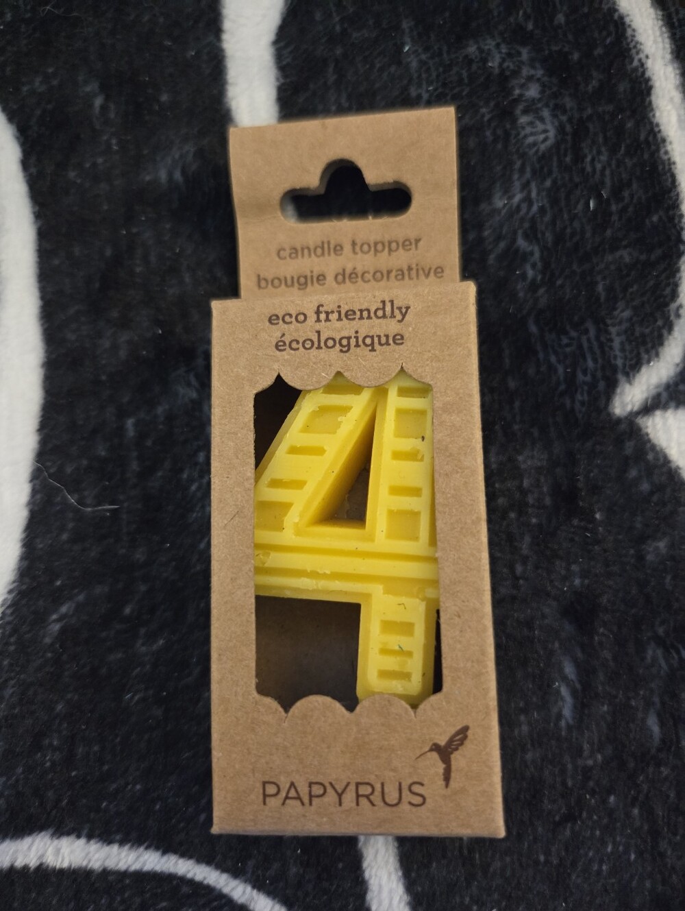 Papyrus Yellow Number 4 Candle Topper - Bright Yellow Accent, NEW